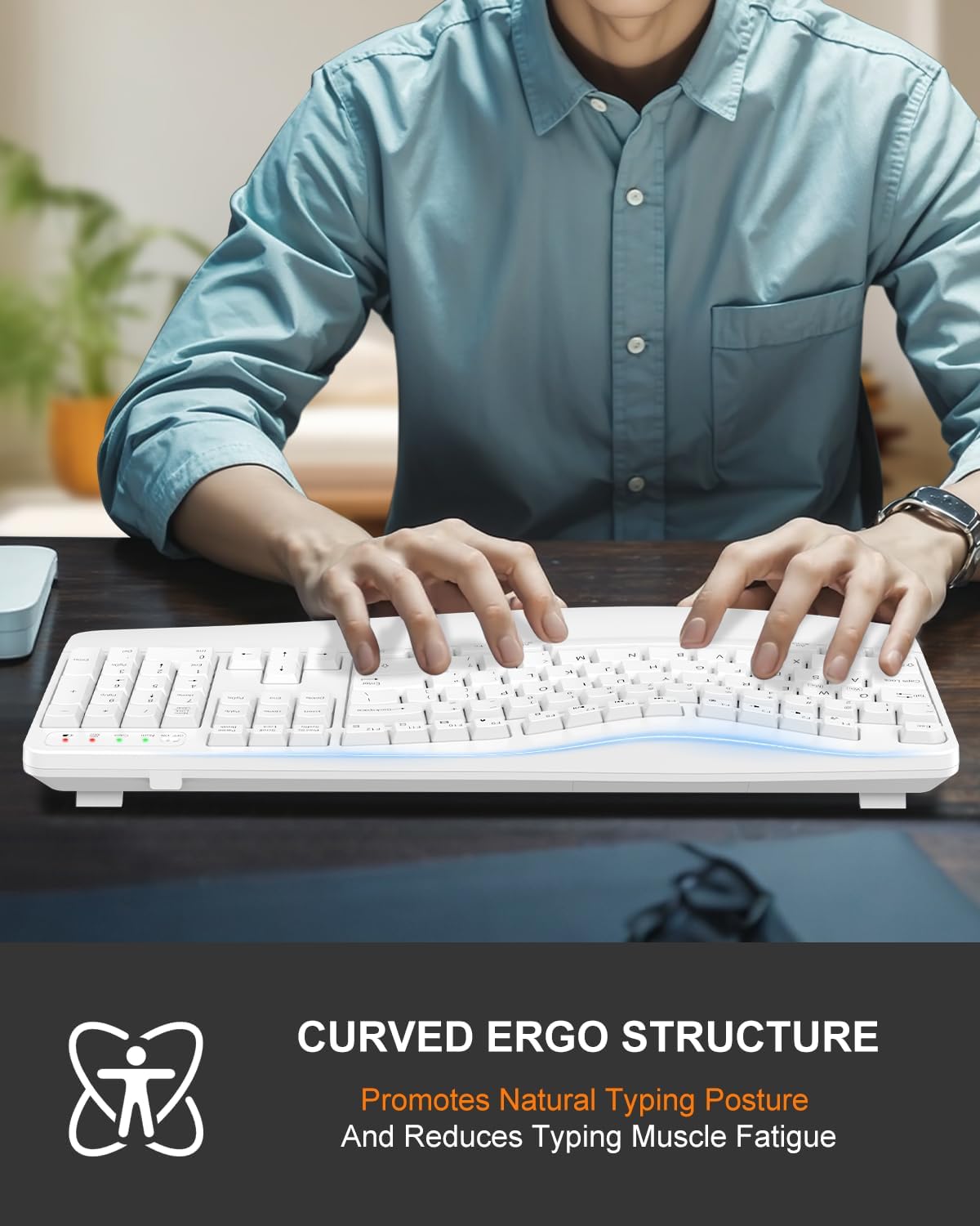 EDJO Ergonomic Wireless Keyboard for Large Hands, with Wrist Rest, Wave Keys, 2.4GHz Full Size Ergo Cordless USB Computer Keyboard, Comfortable Natural Typing, for Laptop, Mac, Windows (White)