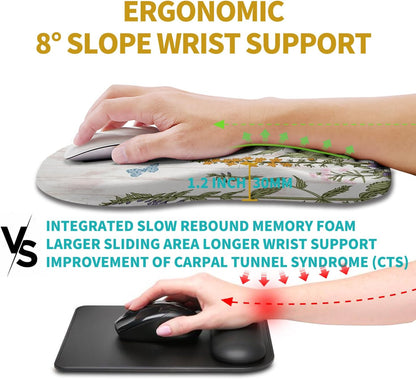 Hokafenle Ergonomic Mouse Pad Wrist Support, Wrist Rest Mousepad for Carpal Tunnel Pain Relief with Integrated Memory Foam Slope Massage Bulge (11.8x7.9 inch,Garden Flowers