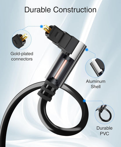 BlueRigger Optical Audio Toslink Cable - 35FT (90 Degrees Optical Cable for Soundbar, 360 Degree Rotatable Right Angle, S/PDIF Digital Toslink) - Fiber Optic Compatible with HDTV, Game Console, DVR