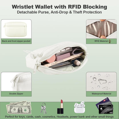 Clip and Go Strap for Phone with Wallet Crossbody, Adjustable Phone Lanyard with Detachable RFID Wristlet Wallet, Pattern Strap, Cream (M)