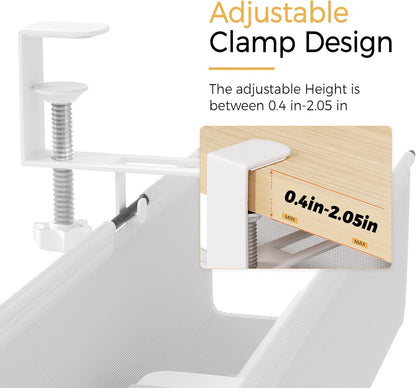 Under Desk Cable Management Tray 27.2" - No Drill Computer Wire Organizer Cable Tray, Cord Hider Clamp Mount with 16X Cable Ties PC Cables Management Cord Holder for Office/Home (Upgrade Fabric,White)