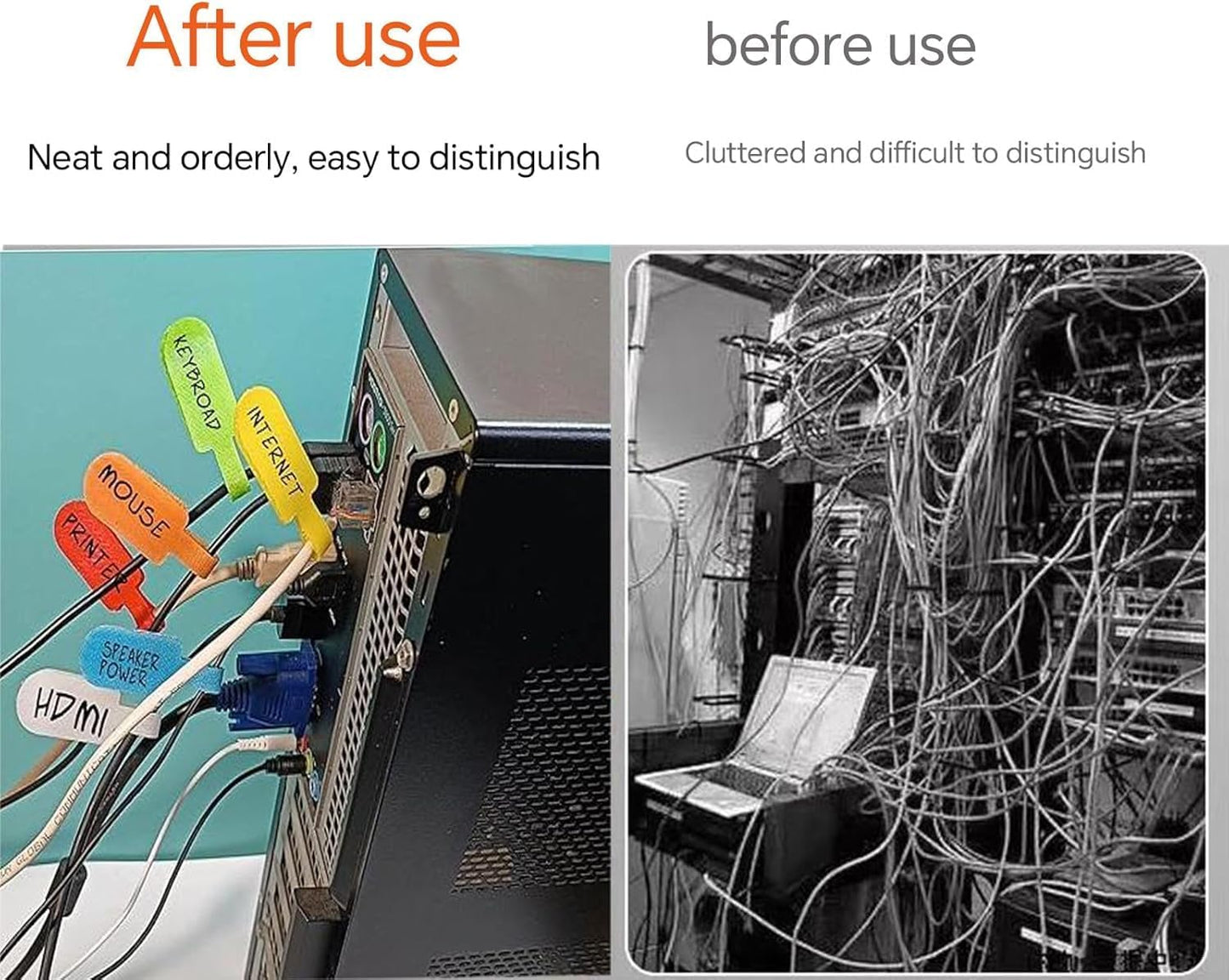 100 Pcs Multicolor Write On Cable Labels & Reusable Fastening Cable Ties Set for Cable Management in Home Office