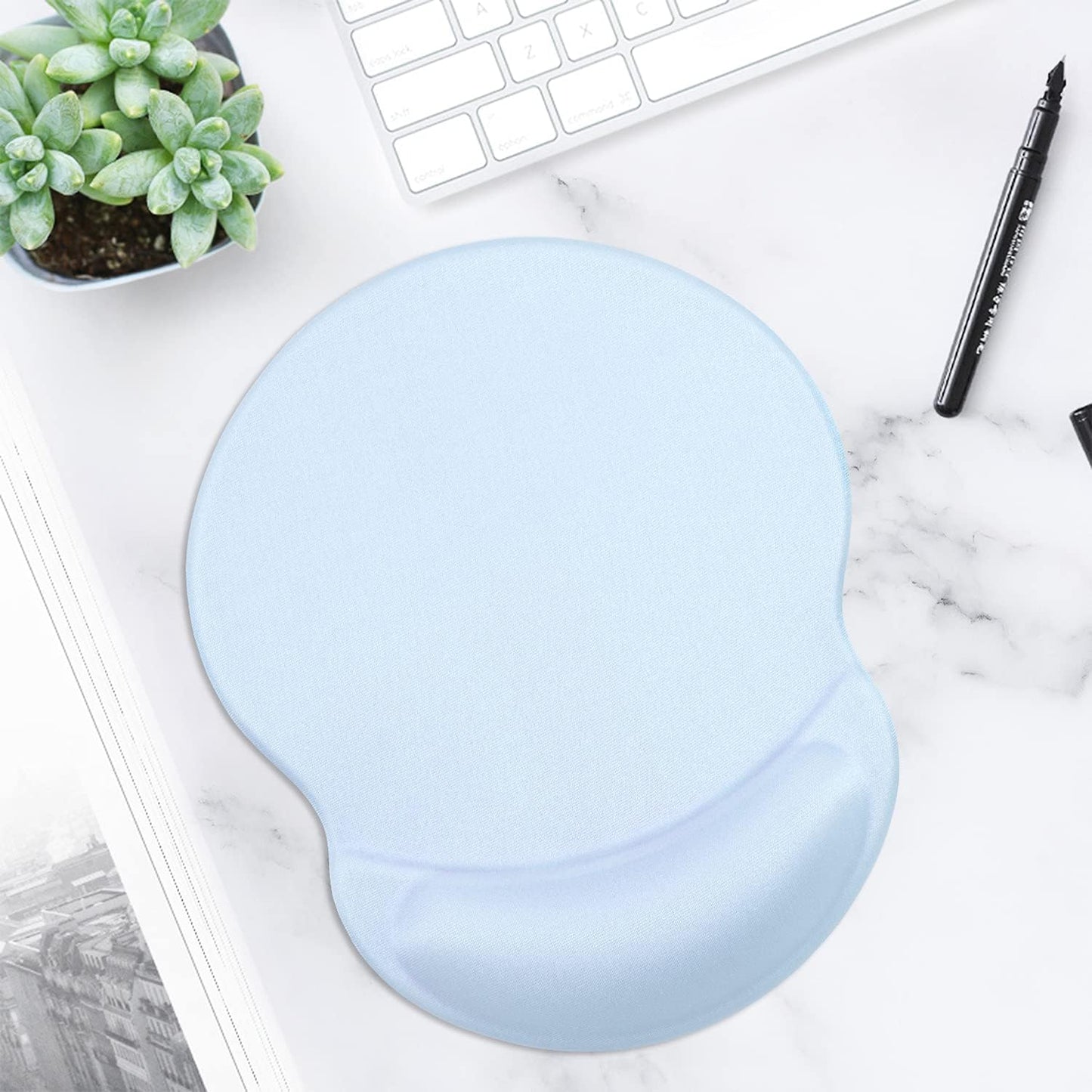 ITNRSIIET Ergonomic Mouse Pad with Gel Wrist Support Small Wrist Rest Smooth Surface Non-Slip PU Base Comfortable Office Supplies Pain Relief, 8.7 x 7.2 inches, Blue