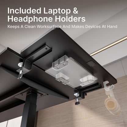 Desk Extender Tray, 28" x 12" Clamp On Desk Shelf, Desk Extension with Laptop Holder, Table Desk Arm Rest, Clamp On Keyboard Tray for Office and Home, Workstation Organizer, Large, Black