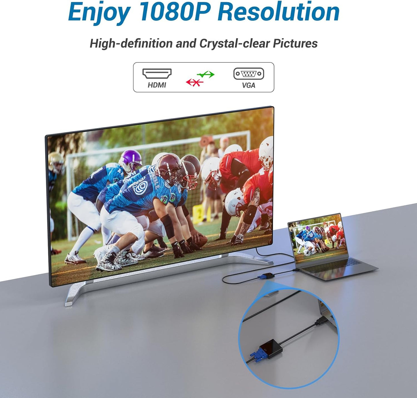 Half-Dozen HDMI to VGA Adapter, 6PCS HDMI to VGA Unidirectional Converter (Male to Female), Compatible with Computers, desktops, laptops, PCs, Monitors, projectors, HD TVs