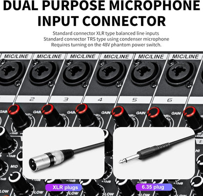 Depusheng MX12 12 Channel Sound Mixer Audio Mixing Console 48V 256DSP Professional USB PC Play Record Podcast Live Broadcast (US MX12)