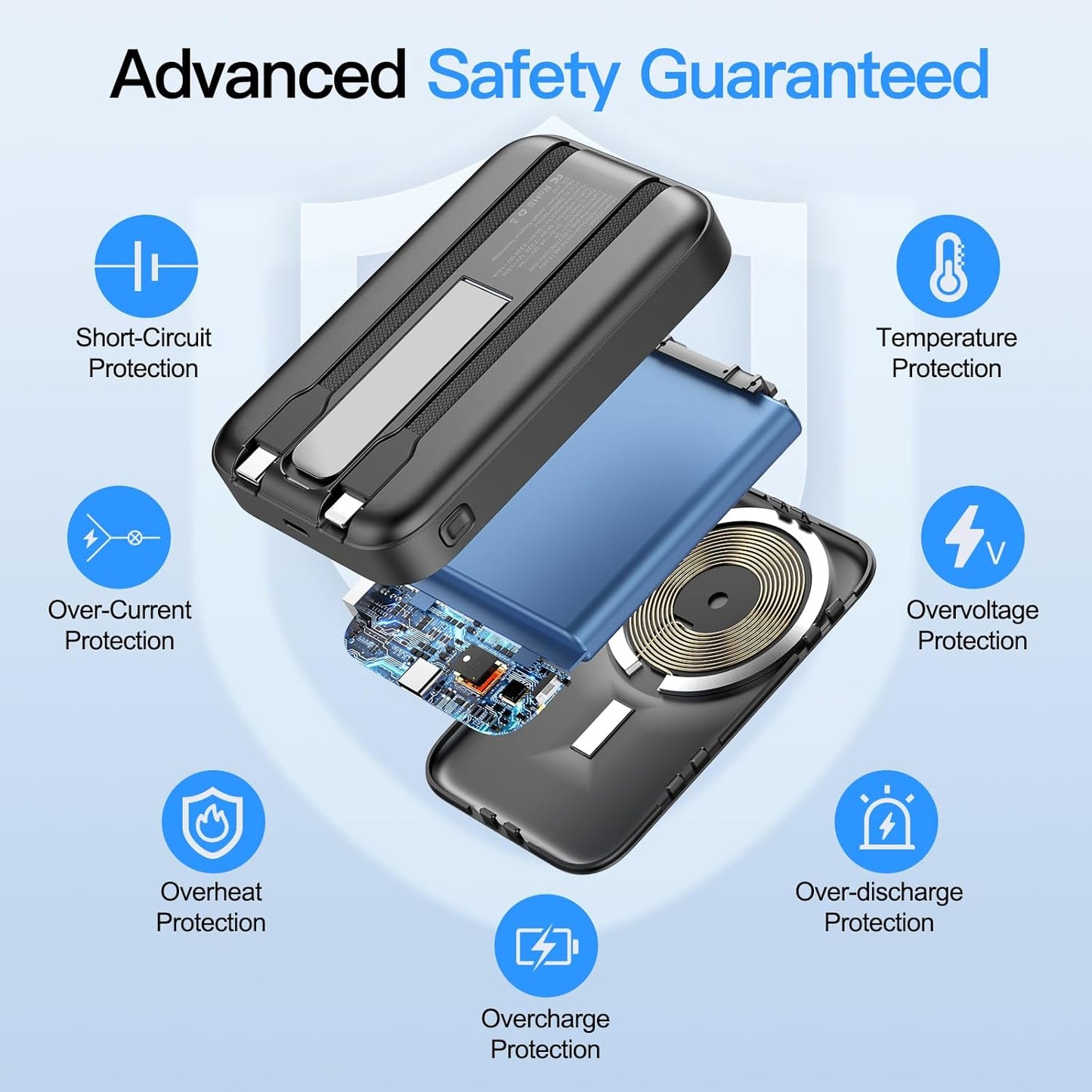 2025 Latest Portable Charger, 16800mAh Magnetic Wireless Power Bank with 2 Built in Cables, LED Display Battery Pack Travel Essentials for iPhone 16/15/14/13/12/Pro/Mini/Pro Max Andriod