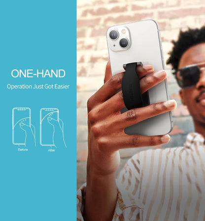 SURITCH Phone Grip Strap Finger Loop Holder for Back of Phone, 2-in-1 Soft Silicone Gripper Kickstand for iPhone Samsung and Most Cell Phone Cases, 3.15" Black