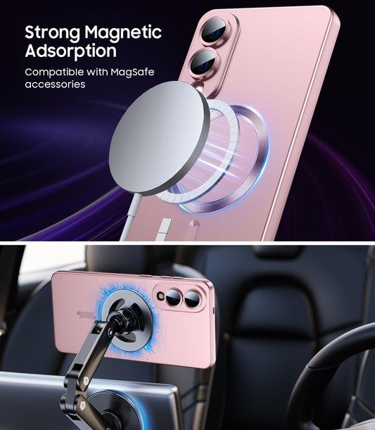 Magnetic for Samsung Galaxy S25 Edge Case [Compatible with MagSafe][Built-in Camera Lens Protector] Slim Soft Silicone Bumper Shockproof Metallic Luster Phone Case (Rose Gold)