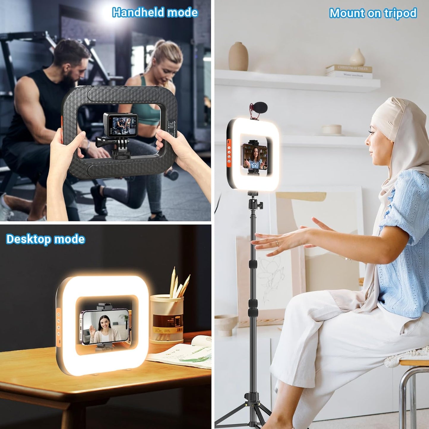 Rechargeable Ring Light Without Stand, Cordless Square Ring Light for 360 Photo Booth Accessories, Phone Video Stabilizer for iPhone with 4000mAh Built-in Battery for Video Recording Streaming