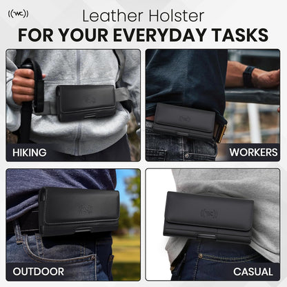 Leather Phone Holster for iPhone 17 Pro, 17, 16 Pro, 16e, 15, 15 Pro, 14, 13, 12, 11, X, XR, XS – Belt Clip Case Pouch for Men & Women | Magnetic Closure | Fits with Protective Cover