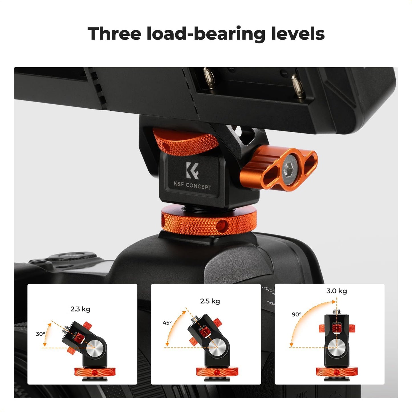 K&F Concept Adjustable Camera Monitor Mount, Aluminum Camera Mount 360° Swivel 180° Tilt with Cold Shoe 1/4" Screw ARRI Anti-Twist Design for 5" & 7" Field Monitor DSLR Action Camera