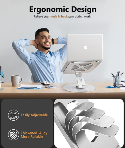 Ultra-Stable Swivel Laptop Stand for Desk with 360 Rotating Larger Base, Military-Grade Aluminum, Anti-Loosening Structure, Height Adjustable Laptop Stand, Suitable for 10"-17.3",Ocean-Grey