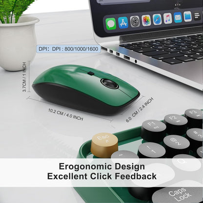Wireless Keyboard and Mouse Combo, 104 Round Keys Cute Colorful Keyboard and Mouse with Retro Typewriter for PC/Mac/Laptop/Tablet/Computer/Windows Green