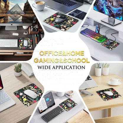 JIKIOU 3 Pack Mouse Pad with Stitched Edge, Comfortable Mouse Pads with Non-Slip Rubber Base, Washable Mousepads Bulk with Lycra Cloth, Mouse Pads for Computers Laptop Mouse 10.2x8.3in Black Flowers