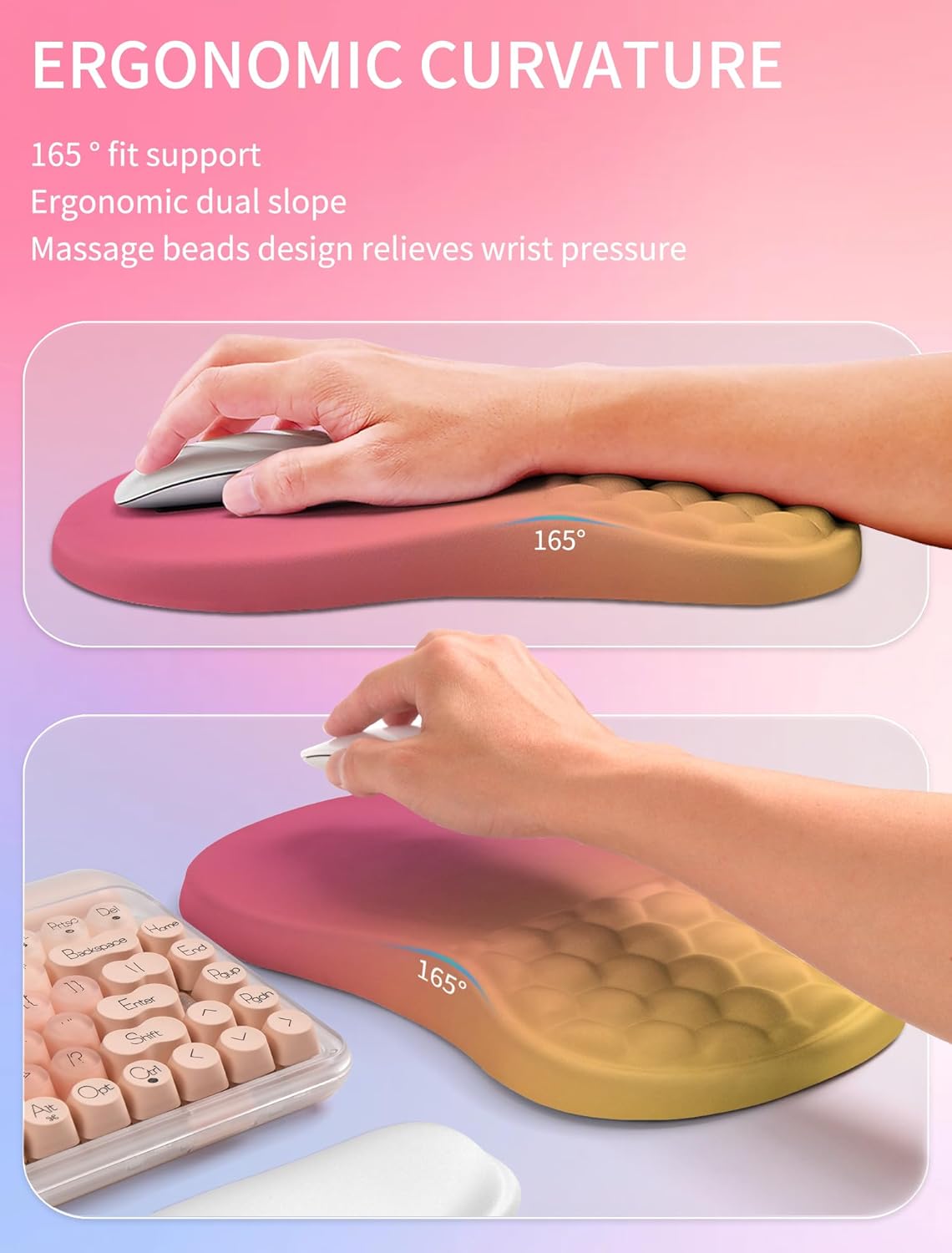 Hokafenle 2in1 Combination, Wave Keyboard Wrist Rest and Ergonomic Curvature Mouse Pad Wrist Support for Relieve Wrist Pain, Filled with Soft Cushion Memory Foam, Sunset Glow
