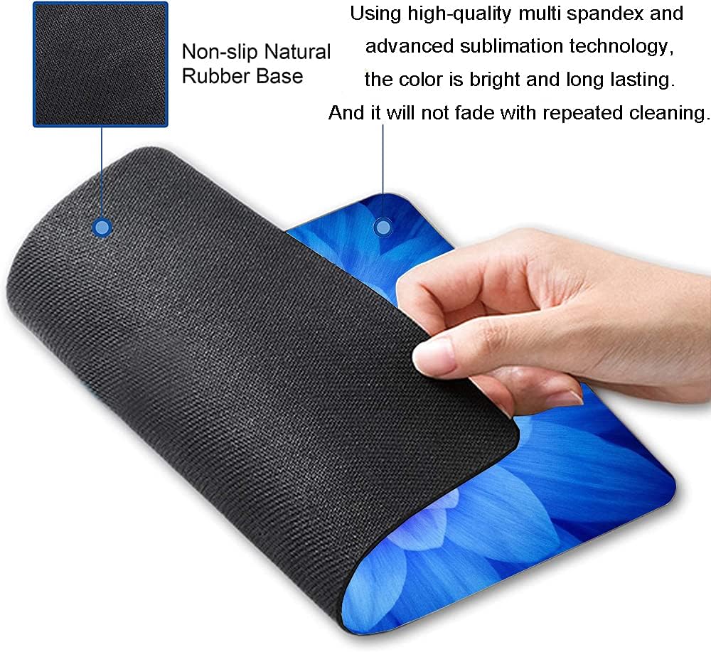 Blue Watercolor Lotus Flower Mouse Pad, Custom Design, 9.5x7.9 Inch, Non-Slip Rubber Base, Waterproof, Washable