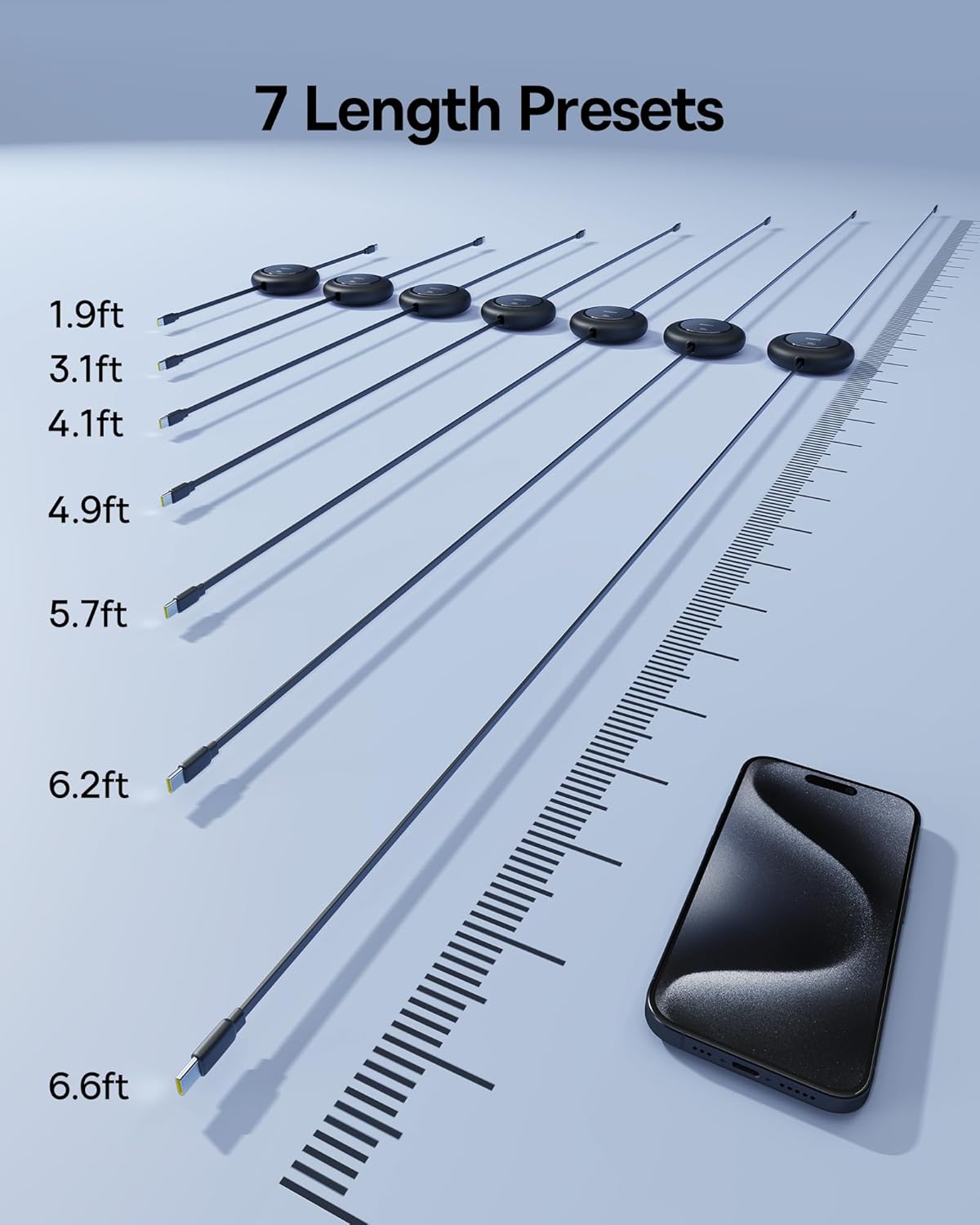 Baseus USB C Cable, 100W 2-Pack 6.6ft Retractable USBC to USBC Fast Charging Cable, 7-Stage Length Preset Retractable Type C Cord for iPhone 16 15 Pro Plus Pro Max, MacBook, iPad Pro, Samsung S24/S23