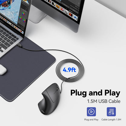 TECKNET Wired Mouse, 6400 DPI Ergonomic Mouse 6 Buttons Silent Mice 4 Adjustable DPI Vertical Mouse Compatible with Windows/Chrome/Laptop/Computer