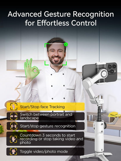 Gimbal Stabilizer for iPhone, Phone Gimbal with Face/Object Tracking for Vlog Recording, 3-Axis Phone Stabilizer with 7.8' Extension Rod and OLED Display for iPhone/Android-Smart X2 White