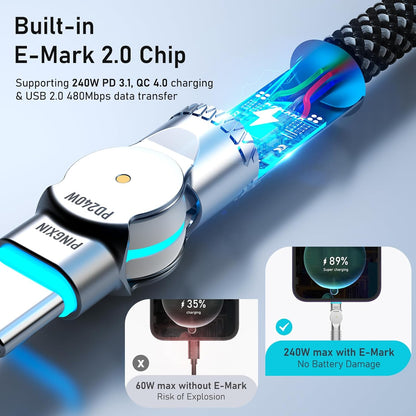 USB C to USB C Cable10ft,240W 2-Pack Braided 180°Rotating Type C Charging CableFast Charge for iPhone 16/16Pro/16Plus/16ProMax,MacBook Air,iPad Pro,Pixel,Samsung Galaxy S23/S24 Ultra-Black