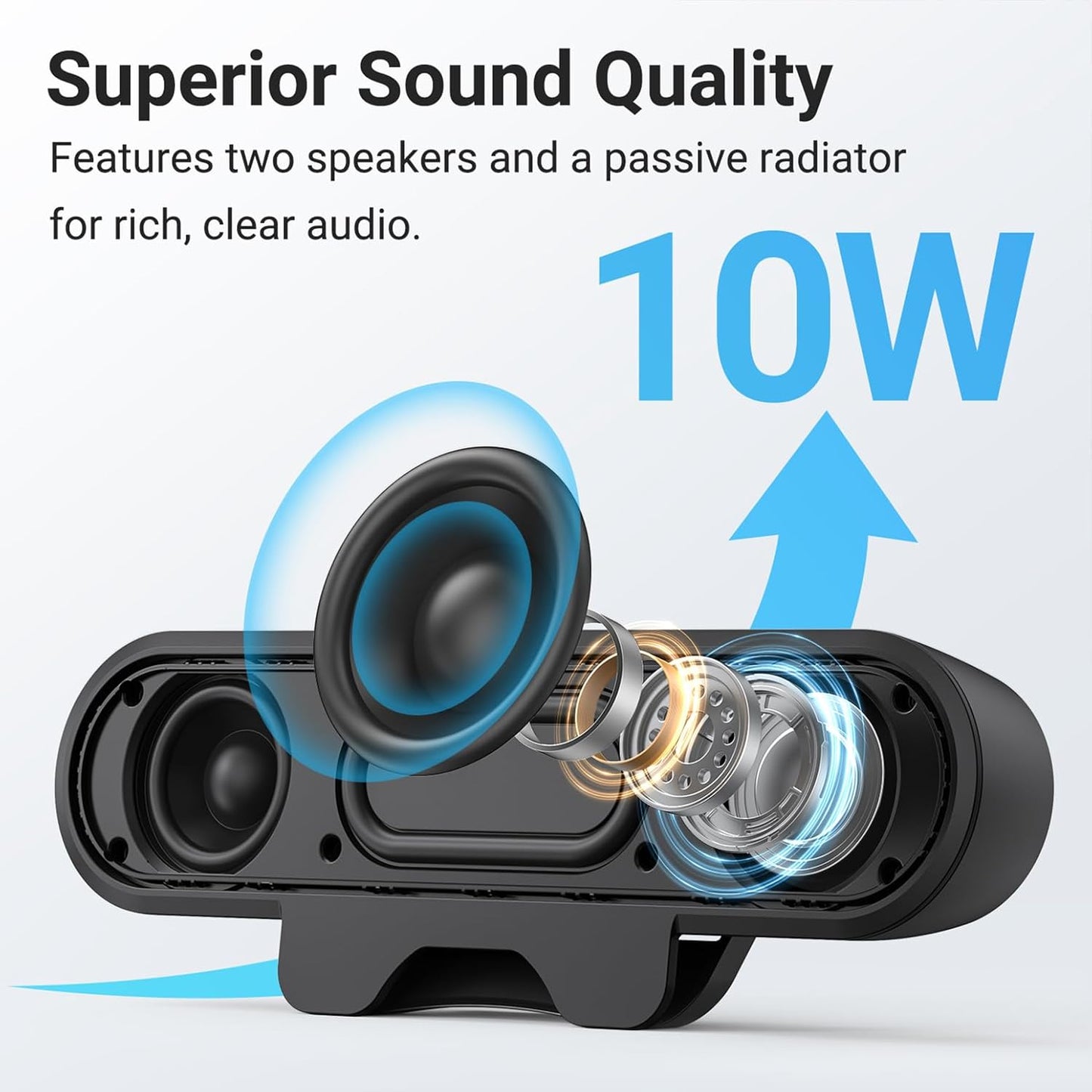 INGA Computer Speakers for Desktop PC, USB Monitor Speaker Bar with Clip-On, Wired Desk Speakers with HD Stereo Loud Sound, Laptop Speaker Mini Sound Bar, Easily Clamps to Monitor