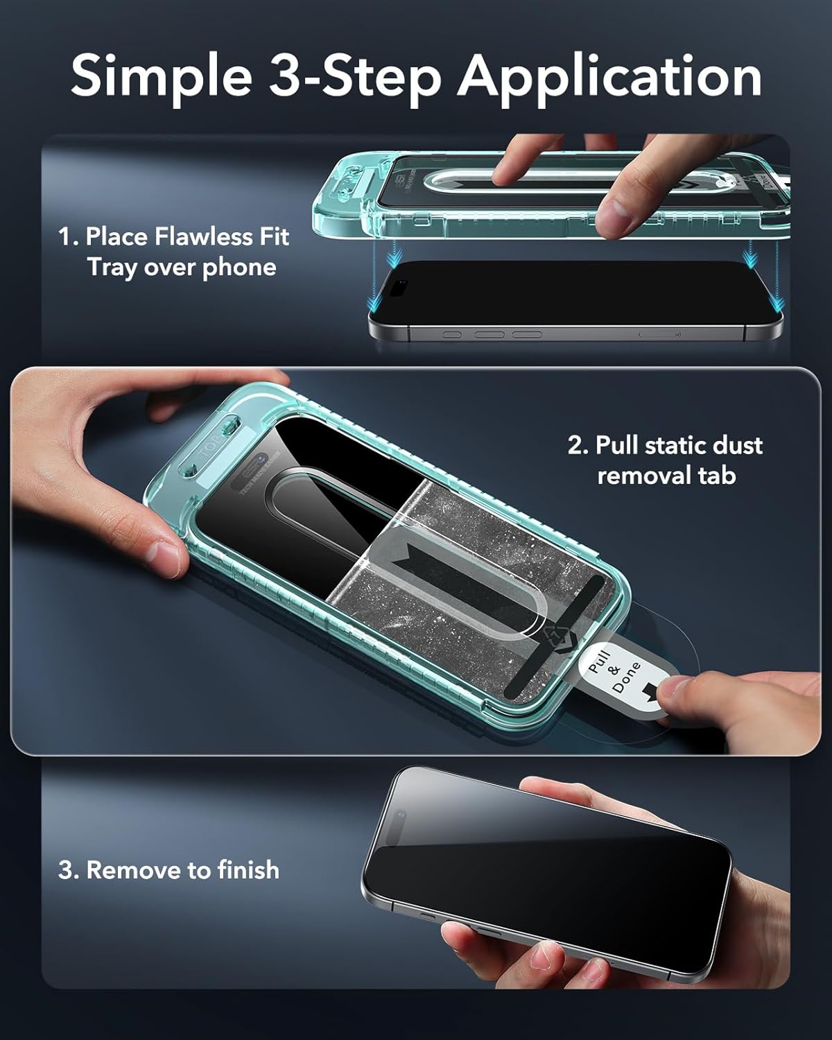 ESR 3 Pack for iPhone 16 / iPhone 15 Privacy Screen Protector, Anti-spy Tempered-Glass Privacy Screen Protector with Flawless Fit Tray, Micro-curved Edges, Case Friendly