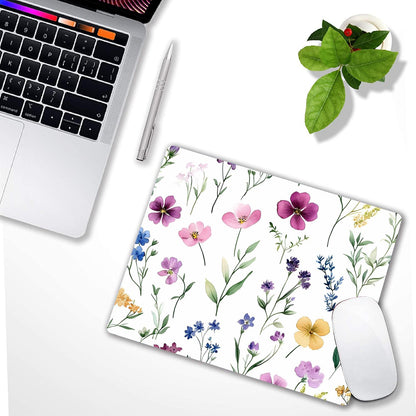 Watercolor Flower Wildflowers Floral Custom Mouse Pad with Non-Slip Rubber, Small Square Design for Wireless Laptop & Computer Mouse Pads for Desk, 9.5 x 7.9 inch Smooth Surface for Gaming & Office