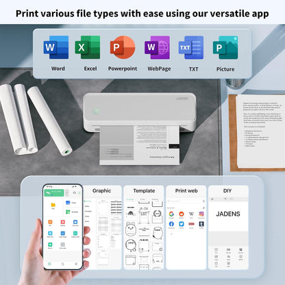 JADENS Portable Printers Wireless for Travel, Thermal Inkless Printer, Support 8.5" X 11" Thermal Paper, Compatible with iOS, Android & Laptop