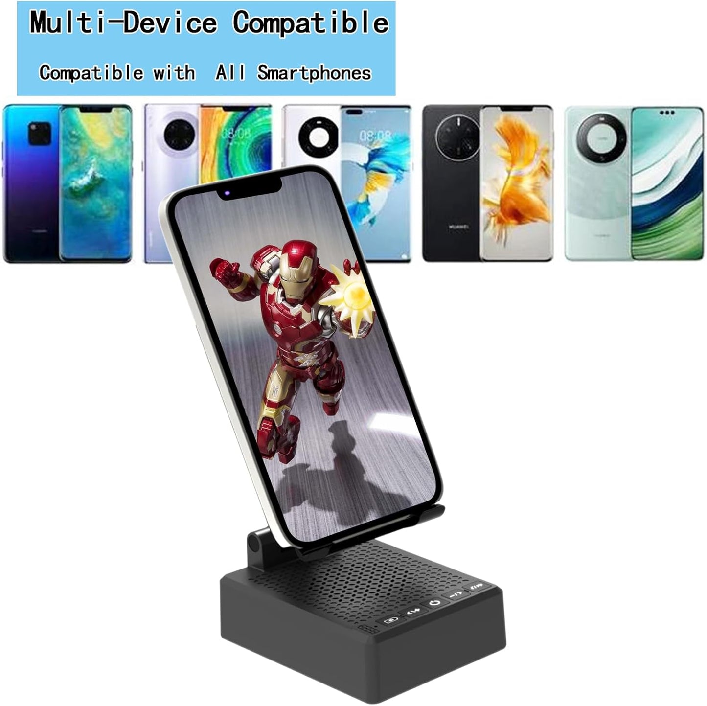 Birthday Gifts for Men,Cell Phone Stand with Wireless Bluetooth Speaker and Antislip Base HD Surround Sound for Home and Outdoors with Bluetooth Speaker for Desk Compatible with iPhone (Black)