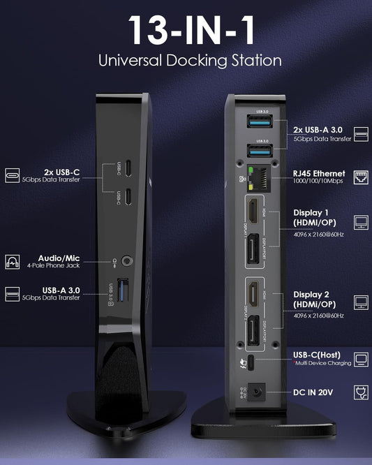 WAVLINK USB 3.0 and USB-C Universal Laptop Docking Station with 65W, Dual Monitor Docking Station for Windows or Mac, 4K HDMI (2 HDMI,2 Display Ports,3 USB-A, 2 USB-C, Ethernet, Audio&Mic)