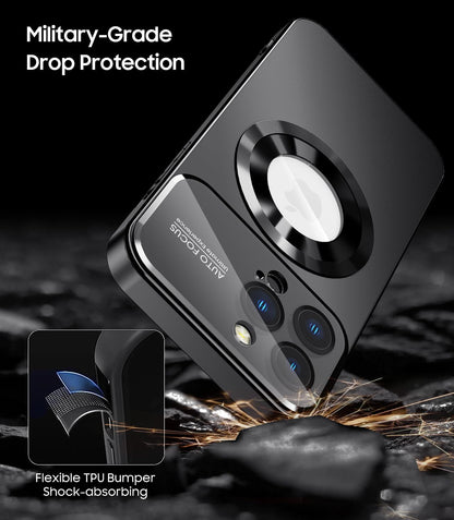 Magnetic for iPhone 13 Pro Case, Built-in Camera Lens Protector, Compatible with MagSafe, Logo View, Military Grade Protective Phone Cover, Black