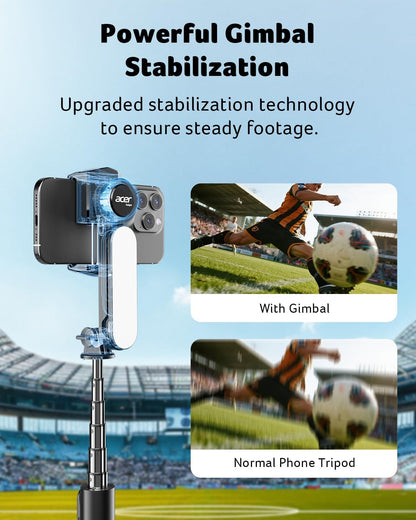 acer Gimbal Stabilizer 1-Axis for iPhone/Cell Phone/Smartphone/Android with Remote Control, Portable Phone Tripod Auto Balance Handheld Selfie Stick for Video Recording, Vlogging, Live Streaming