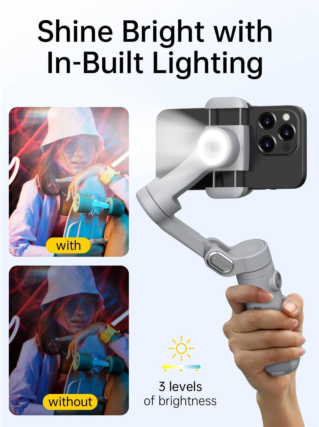 Gimbal Stabilizer for Smartphone, 3-Axis Portable iPhone Gimbal w/OLED Display for iPhone/Andriod, Phone Gimbal with Face/Object Tracking for Tiktok YouTube Vlog-Smart X Pro Gray