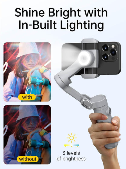 Gimbal Stabilizer for Smartphone, 3-Axis Portable iPhone Gimbal w/OLED Display for iPhone/Andriod, Phone Gimbal with Face/Object Tracking for Tiktok YouTube Vlog-Smart X Pro Gray