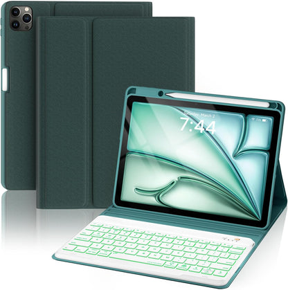 OYEEICE Keyboard Case for iPad Pro 12.9 inch (6th, 5th, 4th Gen) & New Air 13 inch M2, 7 Color Backlit Detachable Wireless Keyboard, Auto Sleep/Wake Cover with Pencil Holder (2022 2021 2020) - Teal