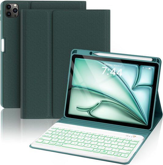 OYEEICE Keyboard Case for iPad Pro 12.9 inch (6th, 5th, 4th Gen) & New Air 13 inch M2, 7 Color Backlit Detachable Wireless Keyboard, Auto Sleep/Wake Cover with Pencil Holder (2022 2021 2020) - Teal