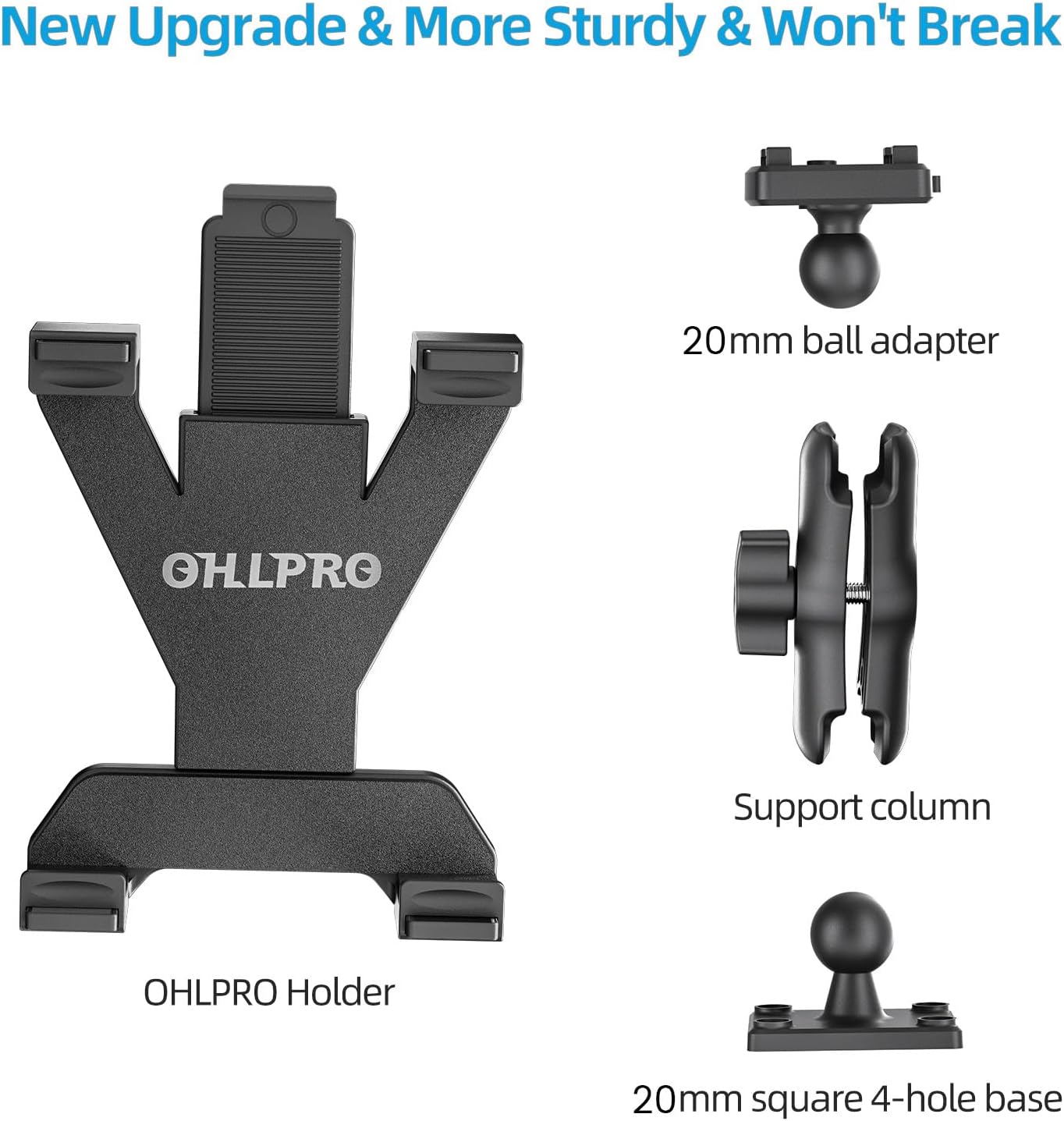 OHLPRO Heavy Duty Drill Base Tablet Holder Car Mount, iPad Mount for Truck Compatible with 7"-13" Tablets, Adjustable Angle, Sturdy Design, Ideal for Cars,Wall, Commercial Vehicles - Includes Screws