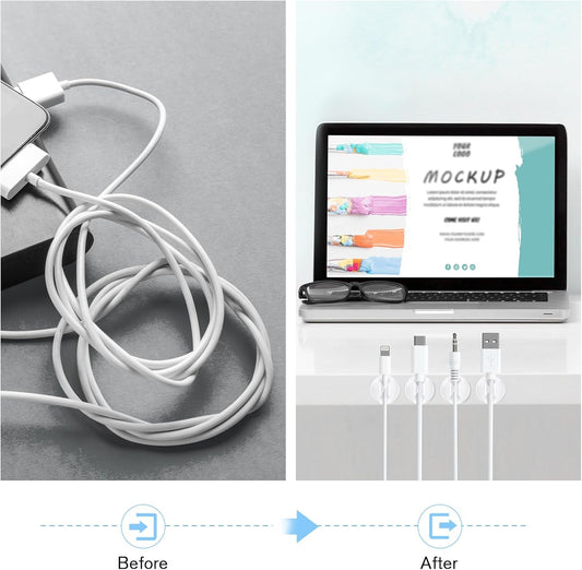 12 Pack Cable Clips, Znben Clear Cord Organizer Holder Adhesive Cord Management Charger Wire Holder Clips for Desk, Home, Office, Car, Cubicle, Nightstand