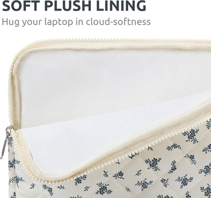 Puffy Laptop Sleeve 13-15.6 Inch Cute Quilted Laptop Protective Case Padded Floral Computer Sleeve for MacBook (A-Light Blue, 15 Inch)