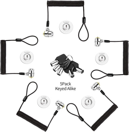 5Pack Single Package keyed Alike Security Hardware Cable Lock Kit Laptop Lock 5Keys 6.2Ft for Monitors, Laptops, MacBooks, Tablets, iPad,Mac mini (5PCS keyed Alike)