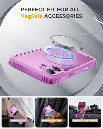 Miracase for iPhone 16 Case 6.1'', [Bubble Free] Full-Body Bumper Phone case with Built-in Full Glass Screen &Camera Control,No Gap,Compatible with MagSafe,Drop Proof 16 Cover,Pink