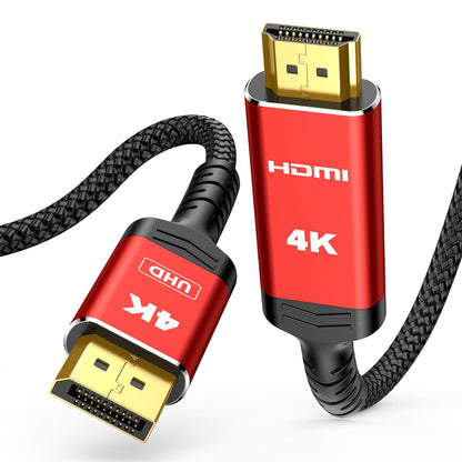 Highwings 4K DisplayPort to HDMI, 3.3ft Uni-Directional DP (Source) to HDMI (Display) 1.4 Cable, 4K@30Hz, 2K@60Hz, 1080P Full HD, Braided Cord for Dell, NVIDIA, AMD, Monitor, Projector (Red)