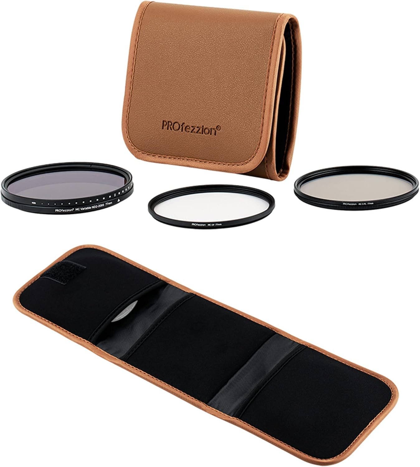 PROfezzion 3-Pocket Foldout Filter Pouch for 82mm Camera Lens Round Filter, Shock Resistant & Anti Scratch Photography Filter Case, Filter Carry Case with Microfiber Cleaning Cloth