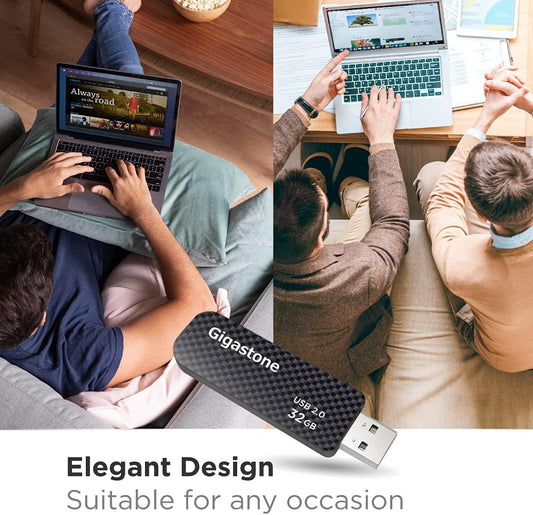 GIGASTONE V30 32GB USB 2.0 Flash Drive 2-Pack, Capless Retractable Design Pen Drive, Carbon Fiber Style, Reliable Performance & Durable