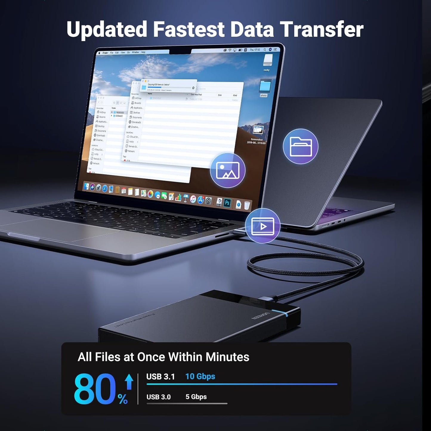 UGREEN 10 Gbps Micro B to USB C Hard Drive Cables, 3.3FT USB C to Micro B, External Hard Drive Cable Compatible with MacBook Pro/Air, iPad/Tablet, iPhone, Samsung Galaxy S24, WD Seagate etc