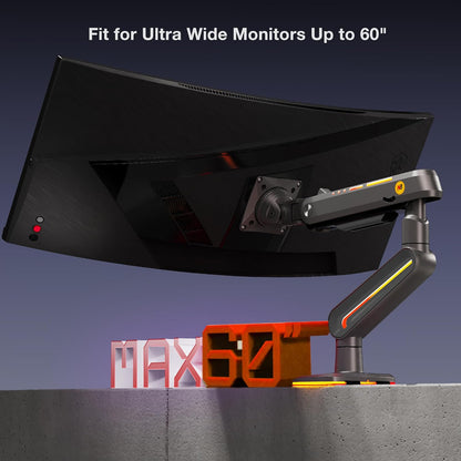 RGB Gaming Monitor-arm for Flat/Ultrawide/Curved Monitors 32 to 60 inch, Heavy Duty Stand Load up to 20 kg, VESA 75/100 mm Monitor-Mount F6-G