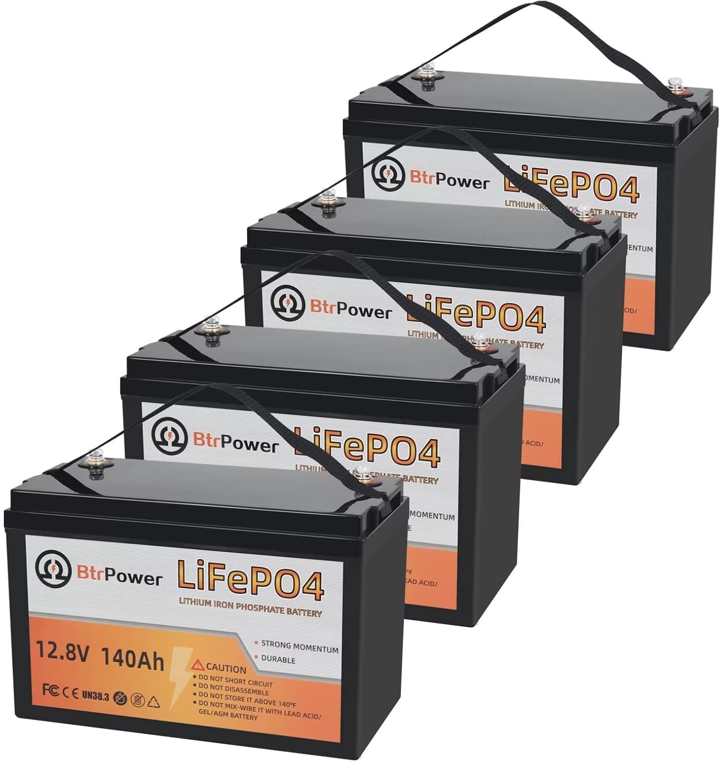 4 Pack 12V 140Ah Lithium LiFePO4 Deep Cycle Battery,Support 4S4P,Built-in 100A BMS 5000-7000 Cycles Perfect for RV Solar Marine Overland Off-Grid Application