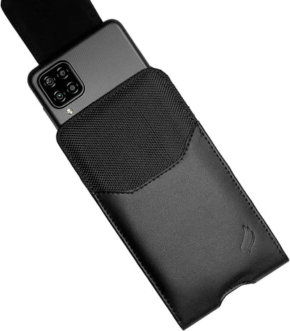 Leather Cellphone Holster for iPhone 12/13/14/15 Pro Max/Plus, Samsung Galaxy A04S A13 A14 A15 S22 S23 S24 Plus, TCL 40 XE XL - Vertical Case Waist Carrying Pouch with Belt Clip/Loops, Black