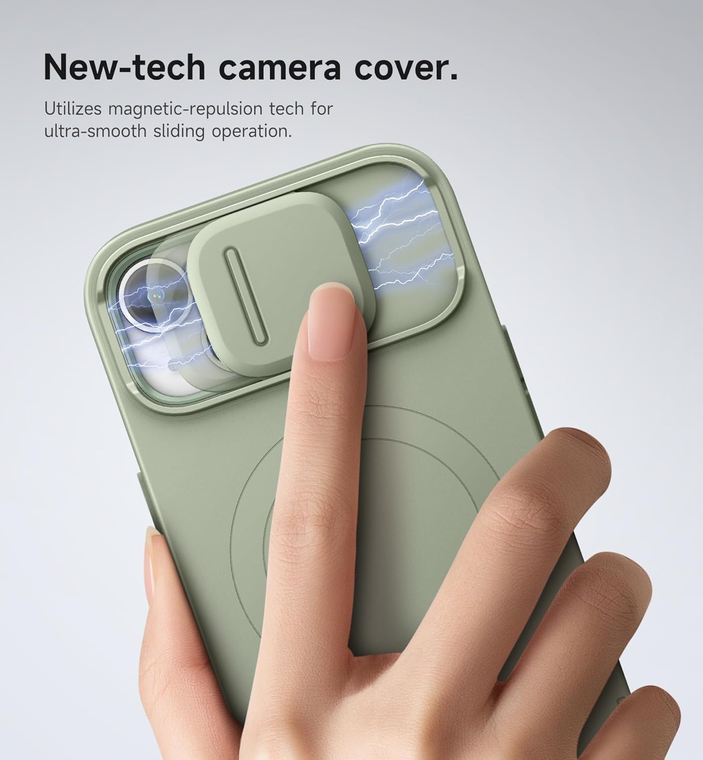 SURITCH for iPhone 15 Case with Magnetic Camera Slide Cover and Adjustable Kickstand, Compatible with MagSafe, Shockproof Bumper Case Slim Protective Cover 6.1 Inch, Green